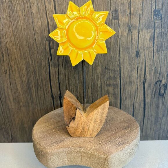 Home Decor Mango Wood SUNFLOWER Sitter NEW FAST SHIP - Picture 1 of 7